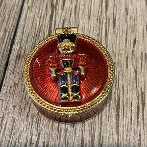 Christopher Radko‎ Red Enamel Nutcracker Small Round Trinket/Pill Box